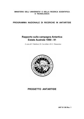 Rapporto sulla campagna Antartica Estate Australe 1990 ... - PNRA