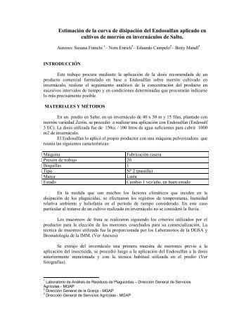 Estimación de la curva de disipación del Endosulfan aplicado en ...