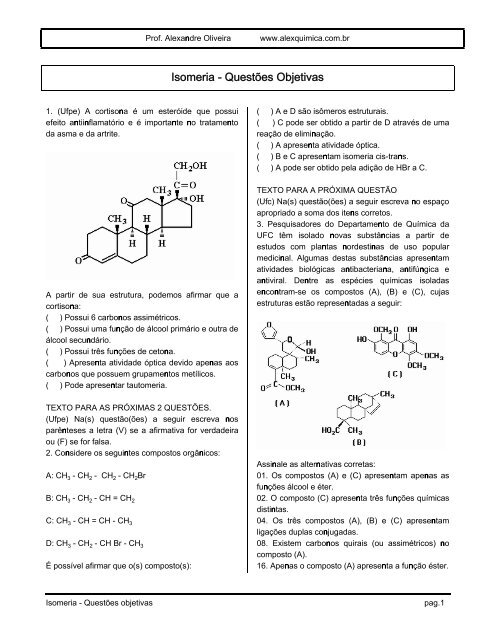 Isomeria - Questões Objetivas