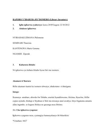 RAPORO Y'IBARURA RY'ISOMERO (Library Inventory) 1 ... - eRails