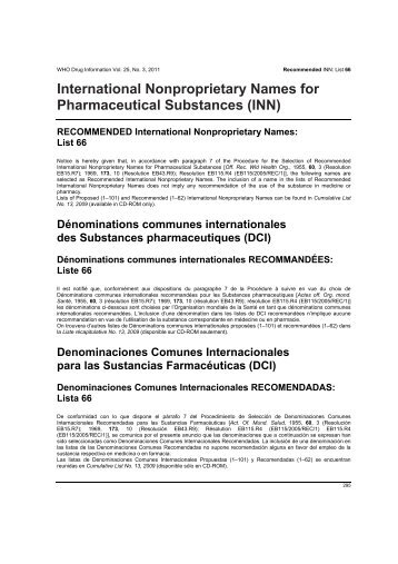 International Nonproprietary Names for Pharmaceutical Substances ...