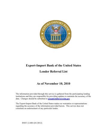 Lender Referral List - Export-Import Bank of the United States