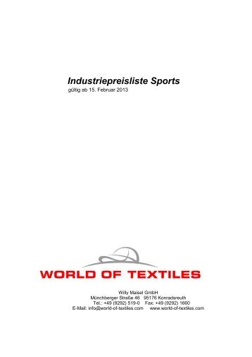Industriepreisliste Sports - World of Textiles