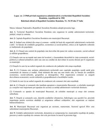 Legea nr. 2/1968 privind organizarea administrativă a teritoriului ...