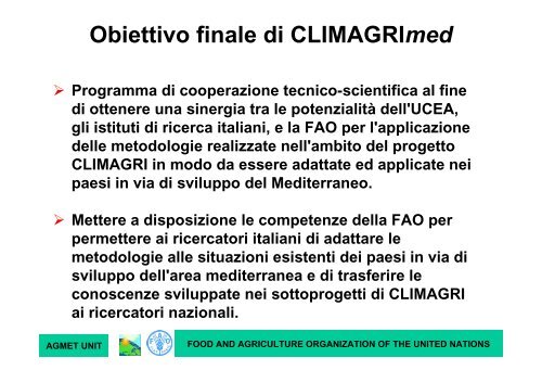 Il contributo di CLIMAGRI ai programmi della FAO sul ... - Arpa
