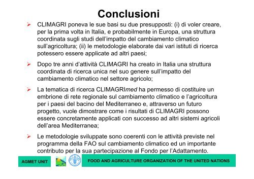 Il contributo di CLIMAGRI ai programmi della FAO sul ... - Arpa