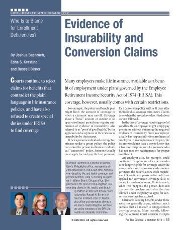 Evidence of Insurability and Conversion Claims - DRI