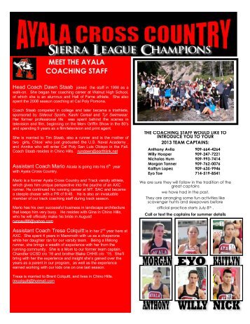 8TH GRADE NEWSLETTER - Ayala Cross Country Track