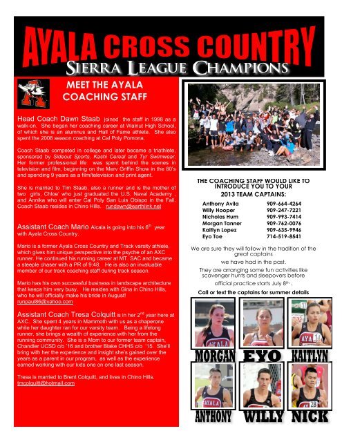 8TH GRADE NEWSLETTER - Ayala Cross Country Track