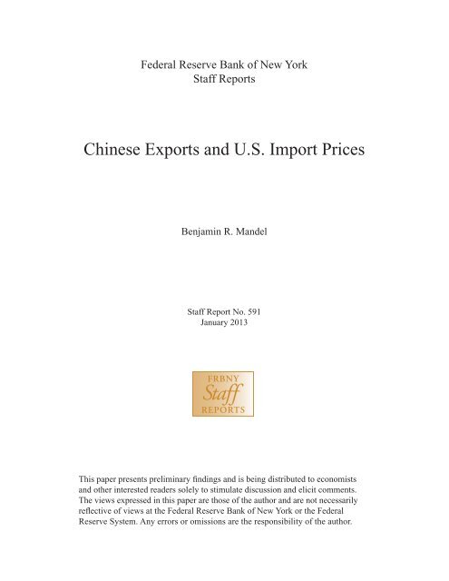 Chinese Exports and U.S. Import Prices - Federal Reserve Bank of ...