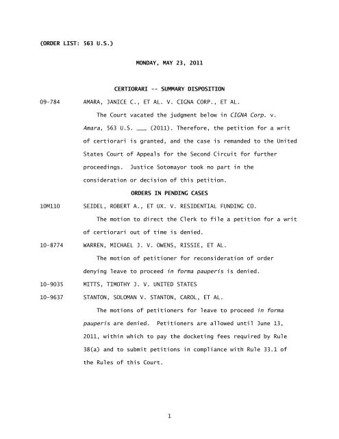 Order List - Supreme Court of the United States