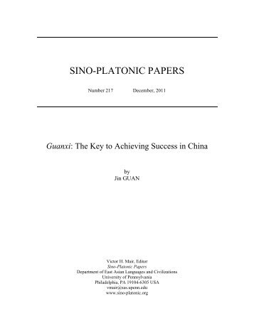 Guanxi: The Key to Achieving Success in China - Sino-Platonic Papers