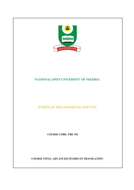 Advanced Studies In Translation National Open University Of Nigeria