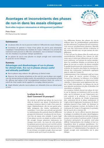 Avantages et inconvénients des phases de run-in dans les essais ...