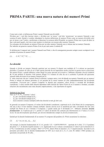 PRIMA PARTE: una nuova natura dei numeri Primi - Matematica