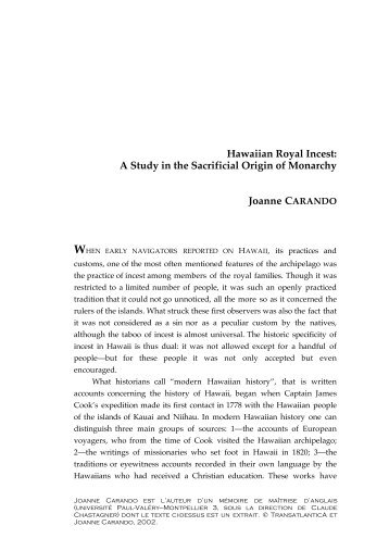 Hawaiian Royal Incest: A Study in the Sacrificial Origin of ... - Free