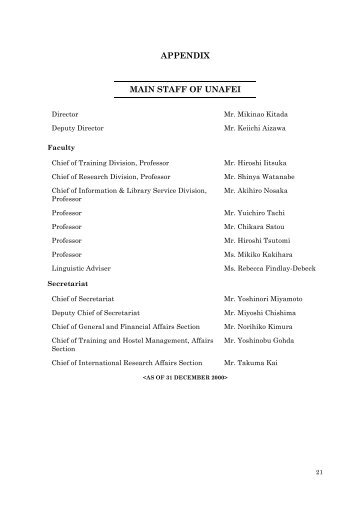 APPENDIX MAIN STAFF OF UNAFEI