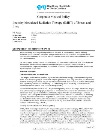Intensity Modulated Radiation Therapy (IMRT) of Breast and Lung
