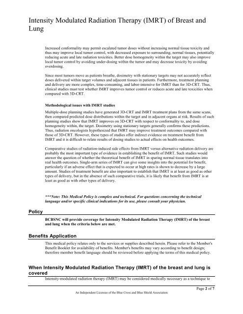 Intensity Modulated Radiation Therapy (IMRT) of Breast and Lung