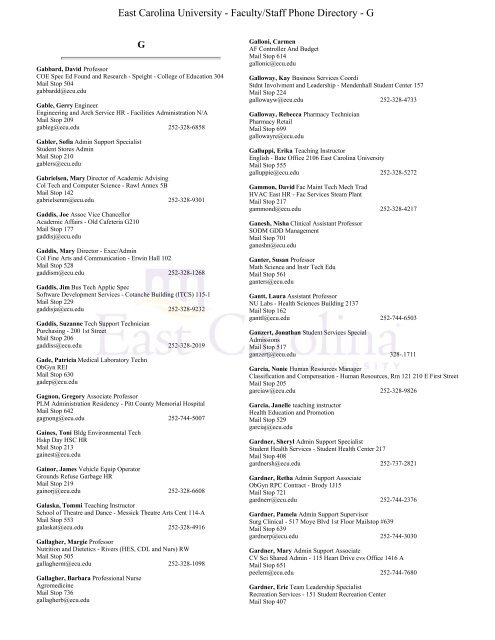 East Carolina University - Faculty/Staff Phone Directory - G