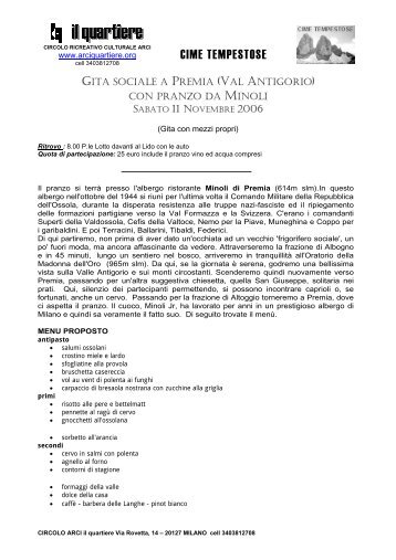 gita con pranzo sociale da Minoli a Premia - Circolo ARCI "il quartiere"