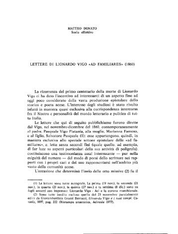 Donato Matteo, Lettere di Lionardo Vigo ad fami - accademia di ...