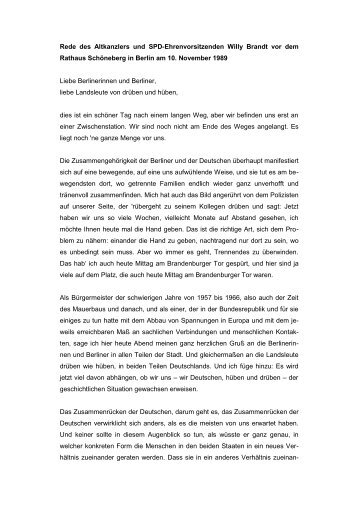 Rede des Altkanzlers und SPD-Ehrenvorsitzenden Willy Brandt vor ...