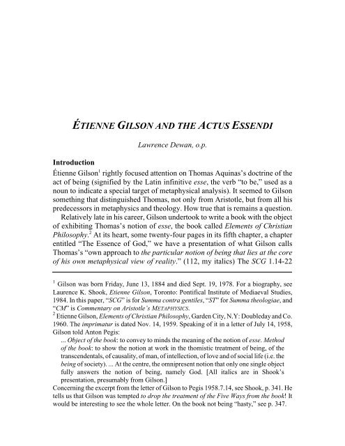 ÉTIENNE GILSON AND THE ACTUS ESSENDI