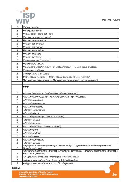 List of fungi presenting at the wild state a biological risk for plants