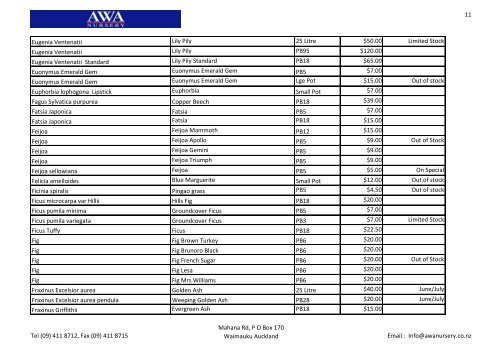 Awa Price List 3 June 2013 and availability - Awa Nursery