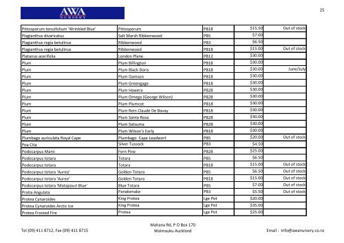 Awa Price List 3 June 2013 and availability - Awa Nursery