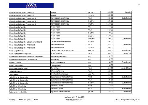 Awa Price List 3 June 2013 and availability - Awa Nursery