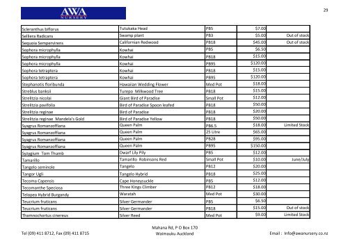 Awa Price List 3 June 2013 and availability - Awa Nursery