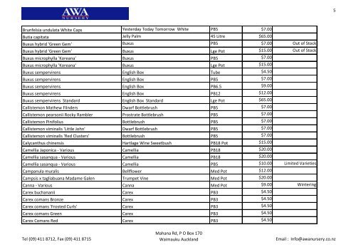 Awa Price List 3 June 2013 and availability - Awa Nursery