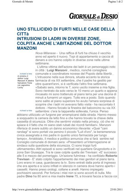 Uno stillicidio di furti nelle case della città - Comune di Nova Milanese