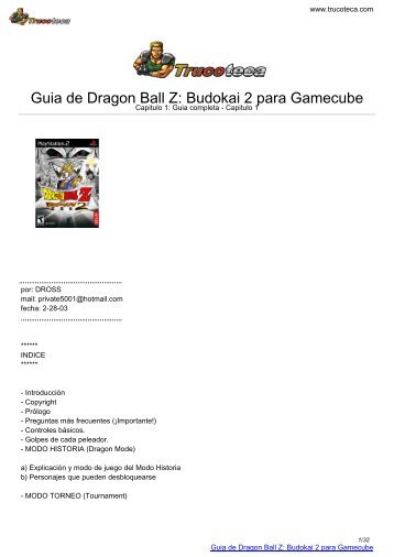 Guia de Dragon Ball Z: Budokai 2 para Gamecube - Trucoteca.com