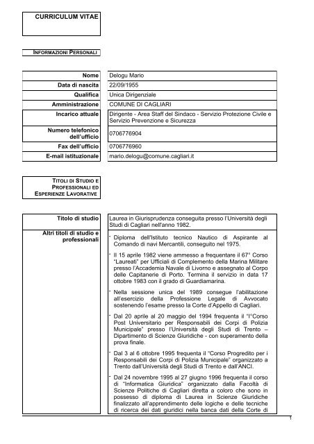 Curriculum vitae (pdf) - Comune di Cagliari