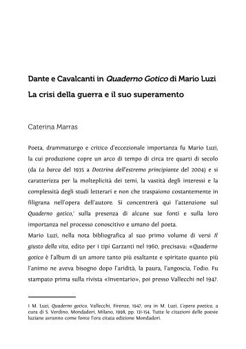 Dante e Cavalcanti in Quaderno Gotico di Mario Luzi La crisi della ...