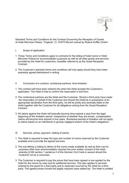 1 Standard Terms And Conditions For The Hotel Munchen