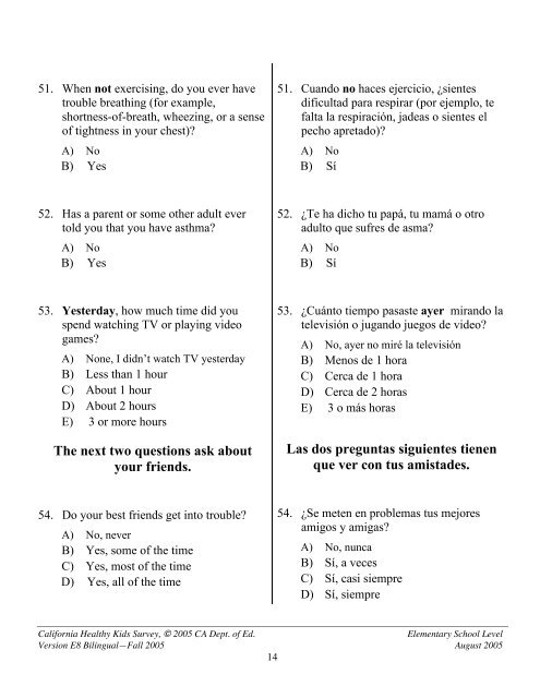 Elementary School Questionnaire 2005-2006 - Petaluma City Schools