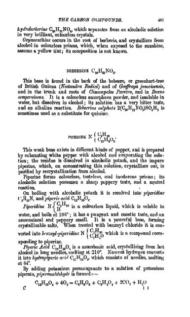 A Manual of the Chemistry of the Carbon Compounds