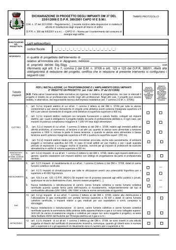 Dichiarazione di progetto degli impianti DM 37 del 22/11 ... - Siscom
