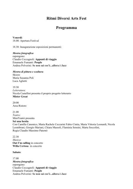 Ritmi divesi arts fest - Comune di Perugia