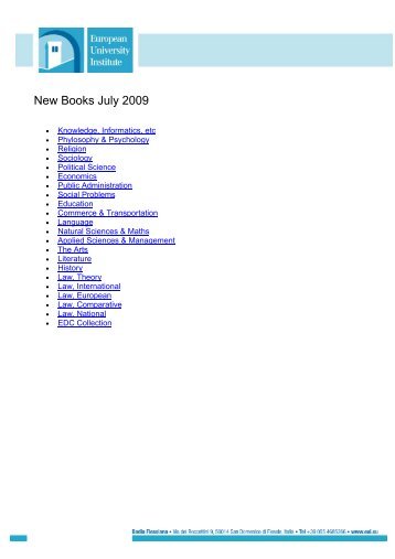 New Books July 2009 - European University Institute