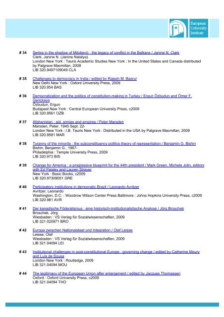 New Books July 2009 - European University Institute