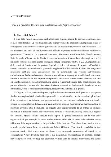 Fiducia e produttività: sulla natura relazionale dell ... - I blog di Unica