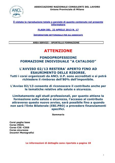 ATTENZIONE - Ancl Milano