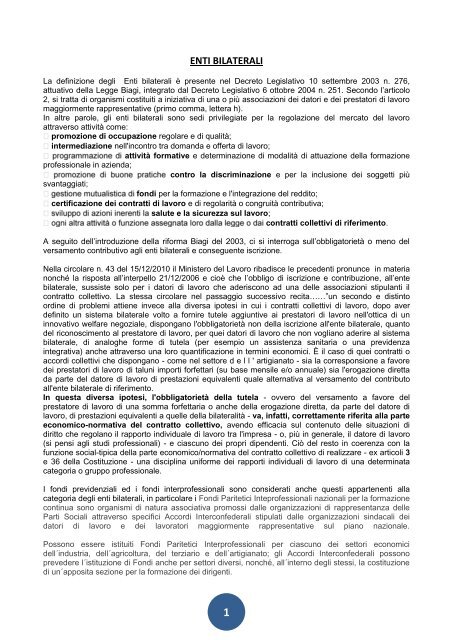 enti bilaterali - Ordine Provinciale Consulenti del Lavoro di Savona
