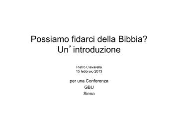 Possiamo fidarci della Bibbia? Un'introduzione - BE Edizioni