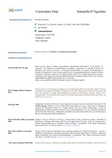 CV - Istituto Zooprofilattico Sperimentale dell'Abruzzo e del Molise